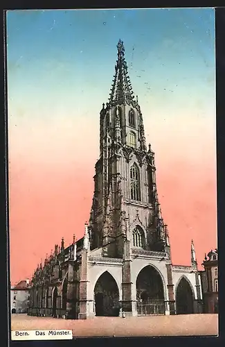 AK Bern, Münster in der Dämmerung
