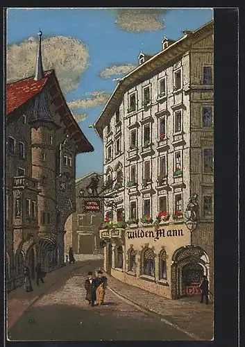 Künstler-AK Luzern, Hotel Wilden Mann