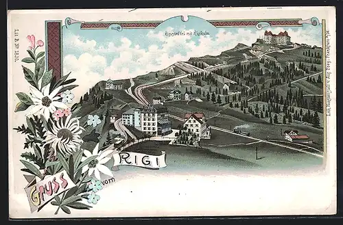 Lithographie Rigi, Rigistaffel mit Rigikulm