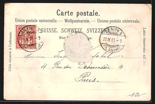 Lithographie Zürich, Rathausquai mit Flusspartie