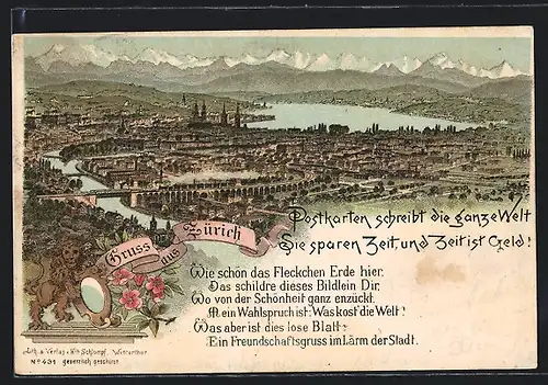 Lithographie Zürich, Gesamtansicht mit Umgebung