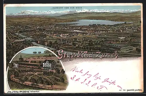 Lithographie Zürich, Restaurant Die Waid, Totalansicht