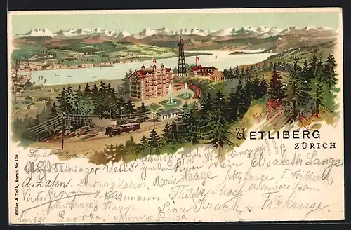 Lithographie Zürich, Sicht über den Uetliberg