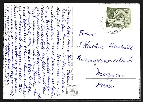 AK Münchwilen /Thg., Fliegeraufnahme des Ortes mit Kirche