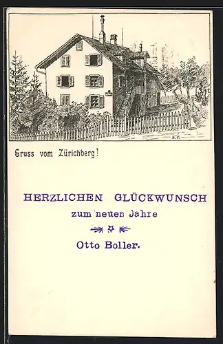 Künstler-AK Zürich, Zürichberg, Wohnhaus von Otto Boller