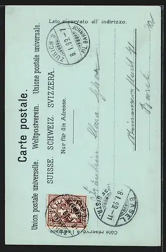 Mondschein-Lithographie Zürich, Dampfer vor dem Stadt-Theater