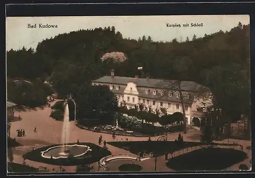 AK Bad Kudowa, Kurplatz mit Schloss