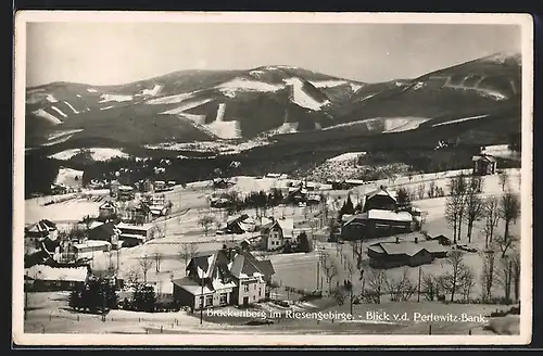 AK Brückenberg /Riesengebirge, Blick v. d. Perlewitz-Bank im Winter