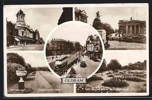 AK Oldham, High Street, Union Street, Alexandra Park, War Memorial & Town Hall