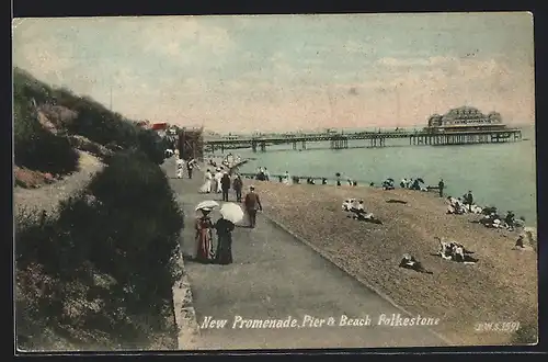 AK Folkestone, New Promenade, Pier & Beach
