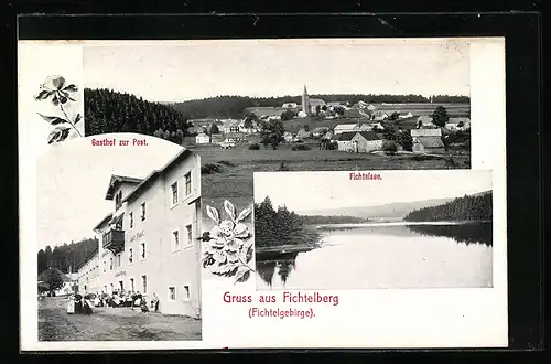 AK Fichtelberg / Ofr., Gasthof zur Post, Ortsansicht, Fichtelsee