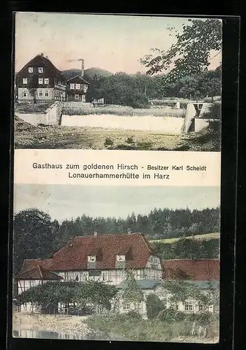 AK Lonauerhammerhütte im Harz, Gasthaus zum goldenen Hirsch