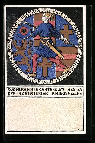 Künstler-AK Rüstringen, Rüstringer Friese mit Speer und Schild, Kriegshilfe, Nagelung