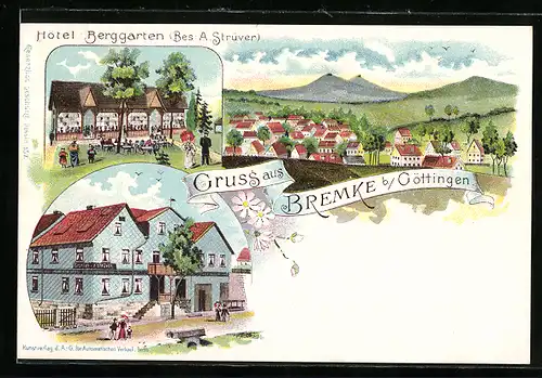 Lithographie Bremke / Gleichen, Hotel Berggarten, Gebäudeansicht