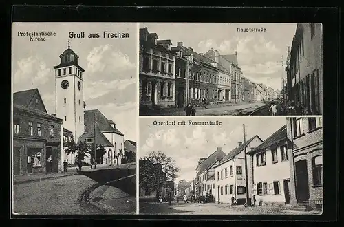 AK Frechen, Protestantische Kirche, Hauptstrasse, Oberdorf mit Rosmarstrasse