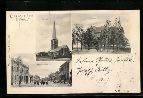 AK Esch b. Elsdorf, Kirche, Schule, Strassenpartie