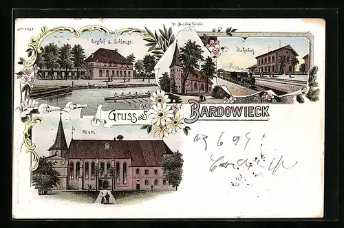 Lithographie Bardowick, Gasthof a. Schleuse, Bahnhof, Dom