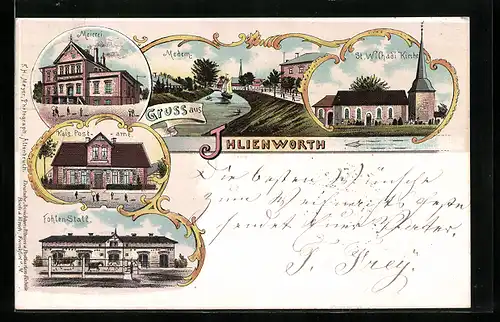 Lithographie Ihlienworth, Fohlen-Stall, Meierei, Medem