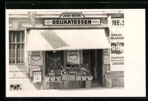 Foto-AK Wien, Delikatessen Handlung Josef Hutter in der Lacknergasse 33