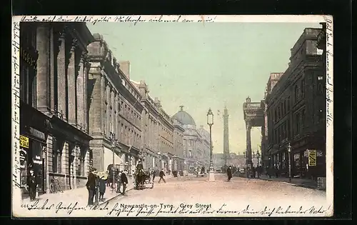 AK Newcastle-on-Tyrne, Passanten in der Grey Street