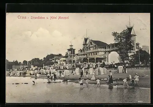 AK Cranz, Strandleben und Hotel Monopol