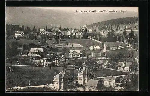 AK Schreiberhau-Weissbachtal i. Rsgb., Ortspartie aus der Vogelschau