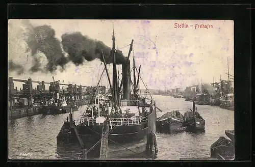 AK Stettin, Dampfer am Freihafen