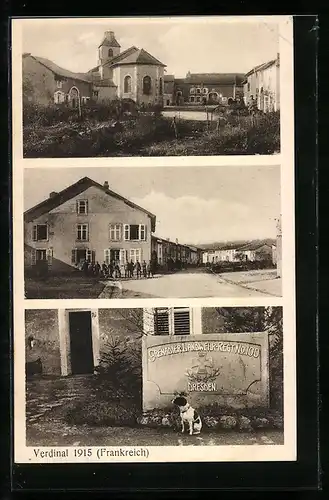 AK Verdenal, Platz mit Kirche, Grenadier-Landwehr-Regt. No. 100 Denkmal