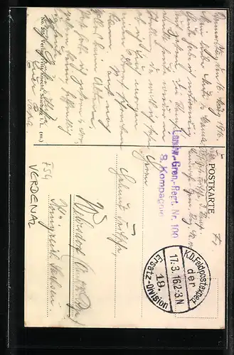 AK Verdenal, Platz mit Kirche, Grenadier-Landwehr-Regt. No. 100 Denkmal