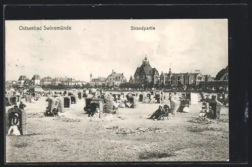 AK Swinemünde, Strandpartie, von der See gesehen