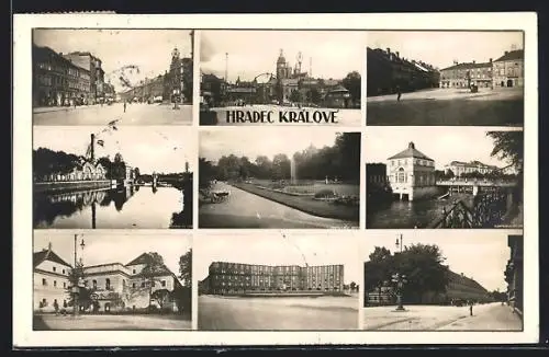 AK Hradec Králové, Strassenpartien, Ortspartie mit Brücke