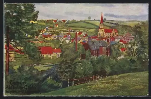 Künstler-AK Eupen, Blick vom Berg auf den Ort