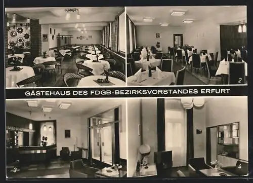 AK Erfurt, Gästehaus des FDGB-Bezirksvorstandes, Appartement, Kellerrestaurant, Hotelrestaurant