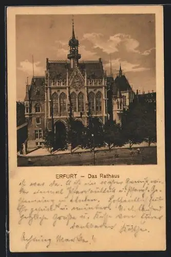 AK Erfurt, Rathaus und Strasse aus der Vogelschau