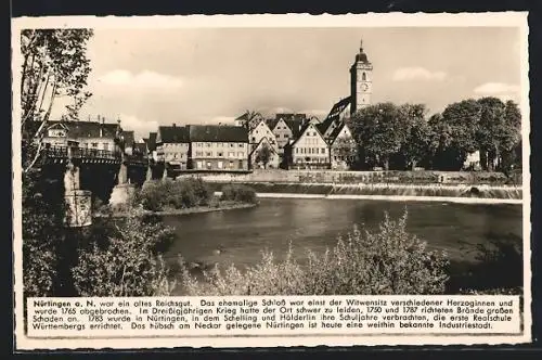 AK Nürtingen a. N., Ortsansicht mit Uferpartie