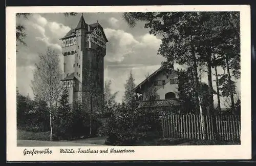 AK Grafenwöhr, Militär-Forsthaus und Wasserturm im Truppenlager