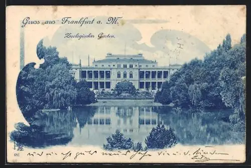 AK Frankfurt-Ostend, Zoologischer Garten, Gebäude und Teich