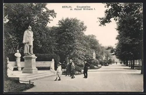 AK Berlin-Tiergarten, Siegesallee m. Kaiser Wilhelm I. Denkmal im Grossen Tiergarten