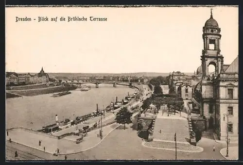 AK Dresden, Blick auf die Brühlsche Terrasse