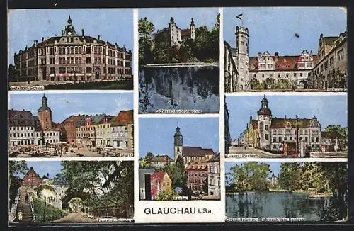 AK Glauchau, Schloss, Pestalozzi-Schule, Postamt