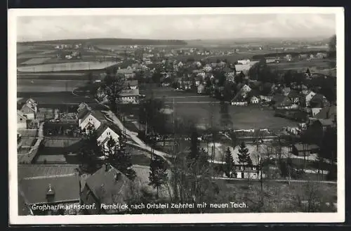 AK Grosshartmannsdorf, Fernblick nach Ortsteil Zehntel mit neuem Teich