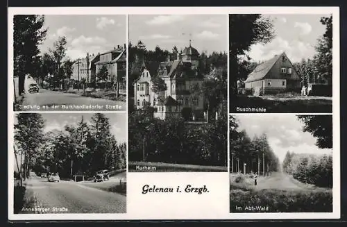 AK Gelenau /Erzgeb., Siedlung Burkhardtsdorfer Strasse, Buschmühle, Kurheim