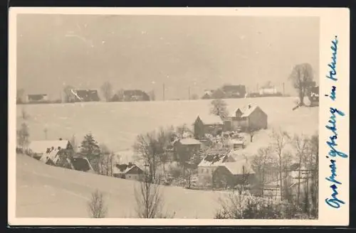 Foto-AK Grossvoigtsberg, Gesamtansicht im Winter