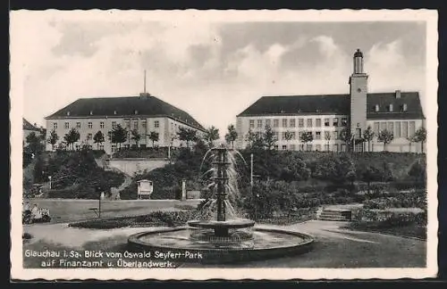 AK Glauchau /Sa., Finanzamt und Überlandwerk, vom Oswald Seyfert-Park gesehen