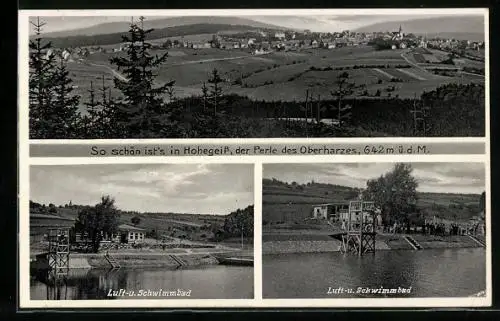 AK Hohegeiss /Oberharz, Luft- und Schwimmbad, Ortsansicht aus der Vogelschau