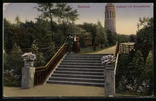 AK Bochum, Stadtpark mit Bismarckturm