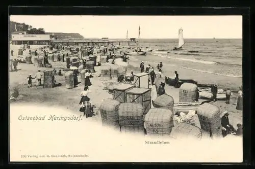 AK Heringsdorf /Ostsee, Strandleben mit Blick zum Herrenbad