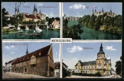 AK Merseburg, Ständehaus, Schloss mit Waterloobrücke