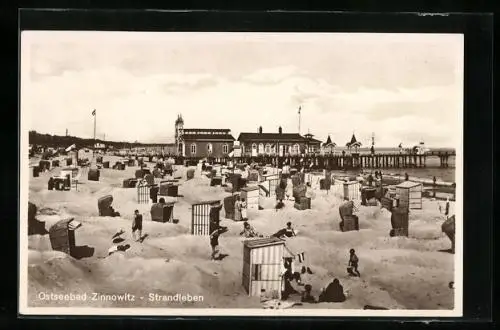 AK Zinnowitz /Ostsee, Strandleben, Seebrücke