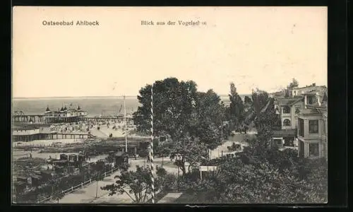 AK Ahlbeck /Ostsee, Ortspartie mit Strandblick aus der Vogelschau